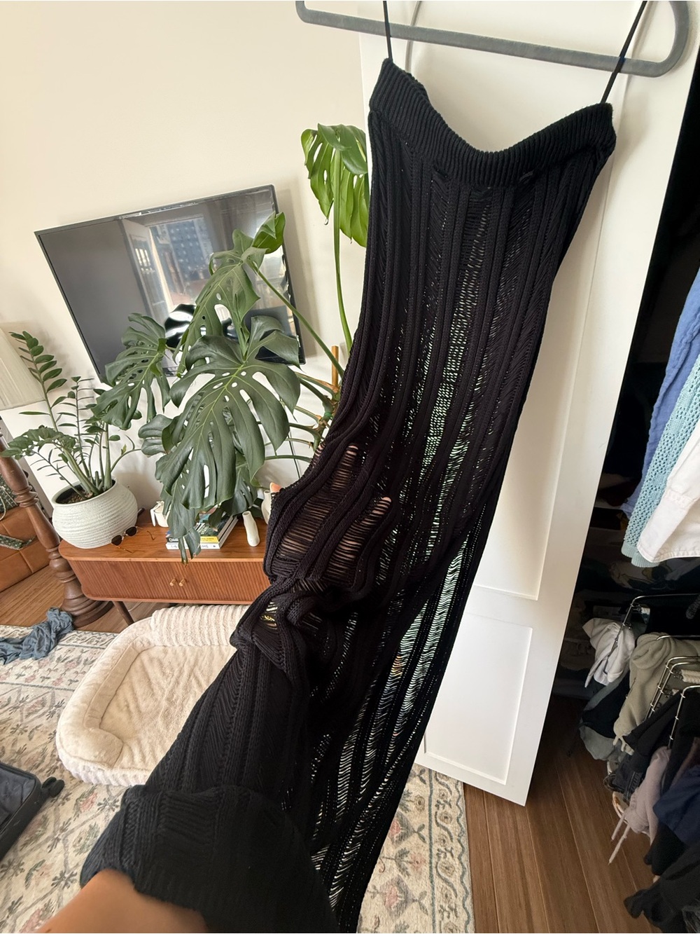 Black Knit Sheer Maxi skirt with mesh top